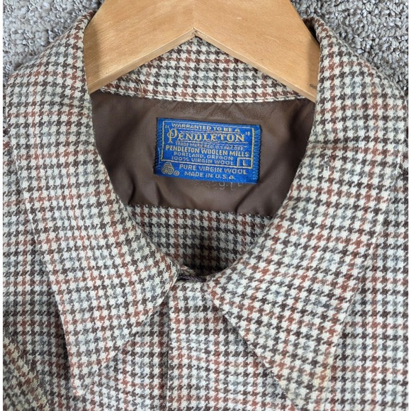 Vintage 60s Pendleton Board Shirt Wool Houndstooth Flannel Button Up Men's Large - Picture 3 of 14